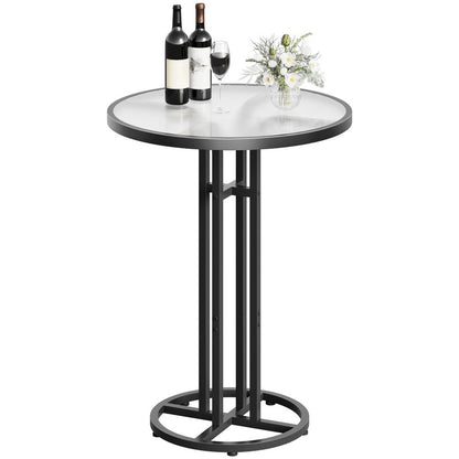 HOOBRO Round Bar Table, Frosted Glass Pub Table with Sturdy Iron Frame & Adjustable Feet, Modern Minimalist Small Coffee Bar for Home Bar, Kitchen, Living Room
