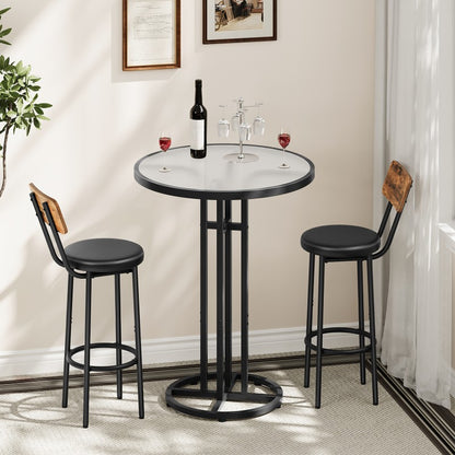 HOOBRO Round Bar Table, Frosted Glass Pub Table with Sturdy Iron Frame & Adjustable Feet, Modern Minimalist Small Coffee Bar for Home Bar, Kitchen, Living Room