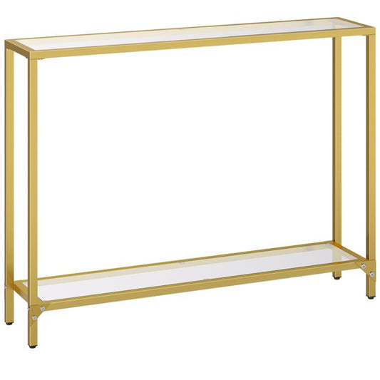 HOOBRO Console Table, 2-Tier Glass Console Table, Slim Hallway Table with 2 Shelves, 100x22x80 cm, Tempered Glass Sofa Table, Modern Display Table for Living Room, Small Space