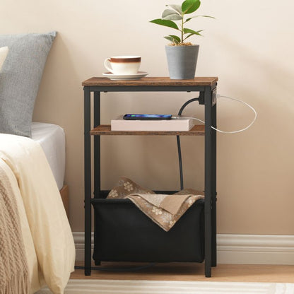 HOOBRO Narrow Side Table, Slim Side Table with Charging Station, USB Ports and Power Outlet, Bedside Table for Small Space, 40 x 20 x 60 cm, for Living Room