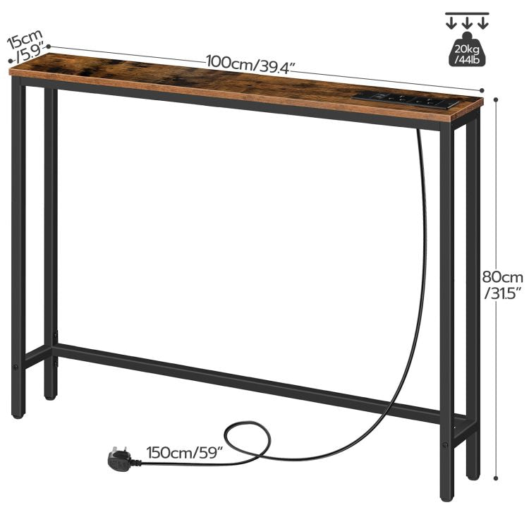 HOOBRO Slim Console Table with Charging Station, Hallway Table with USB Ports and Power Outlets, 100 cm Long, Narrow Sofa/Behind Couch Table for Entryway, Small Spaces