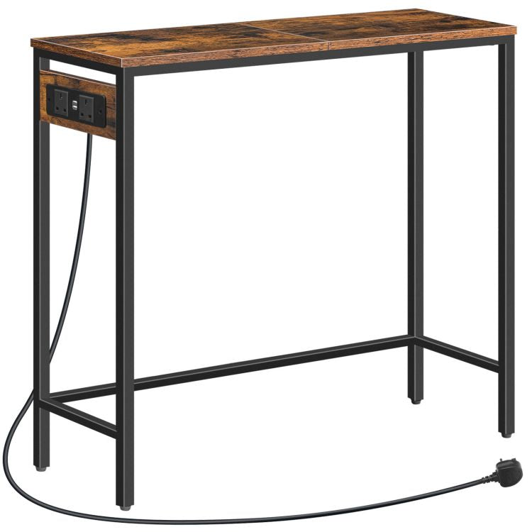 HOOBRO Console Table with Power Outlets, Slim Console Table with Charging Station, Hallway Table, Narrow Sofa Table for Small Spaces, Hallway, Entryway, Living Room, Rustic Brown and Black