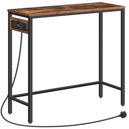 HOOBRO Console Table with Power Outlets, Slim Console Table with Charging Station, Hallway Table, Narrow Sofa Table for Small Spaces, Hallway, Entryway, Living Room, Rustic Brown and Black