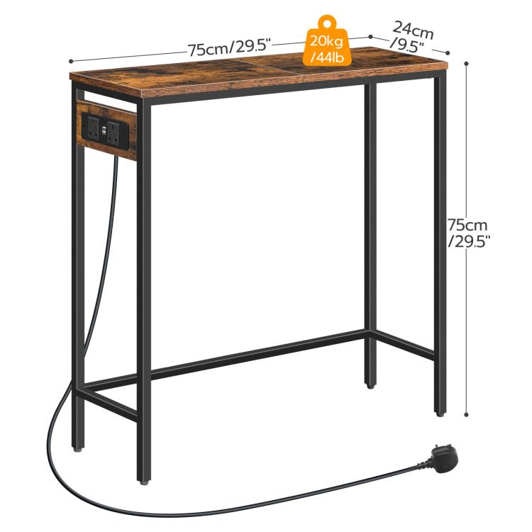 HOOBRO Console Table with Power Outlets, Slim Console Table with Charging Station, Hallway Table, Narrow Sofa Table for Small Spaces, Hallway, Entryway, Living Room, Rustic Brown and Black