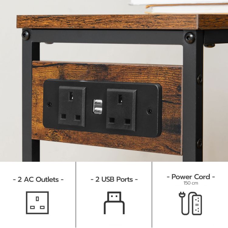 HOOBRO Console Table with Power Outlets, Slim Console Table with Charging Station, Hallway Table, Narrow Sofa Table for Small Spaces, Hallway, Entryway, Living Room, Rustic Brown and Black