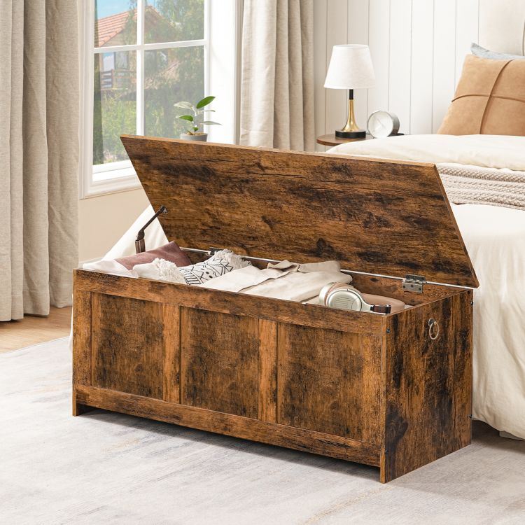 HOOBRO Storage Chest, Wooden Storage Bench, Blanket Storage Box, Large Storage Trunk with Lid, Shoe Storage Bench, Rustic Toy Chests, for Hallway, Bedroom, Living Room