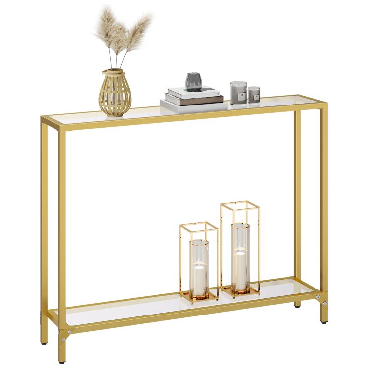 HOOBRO Console Table, 2-Tier Glass Console Table, Slim Hallway Table with 2 Shelves, 100x22x80 cm, Tempered Glass Sofa Table, Modern Display Table for Living Room, Small Space