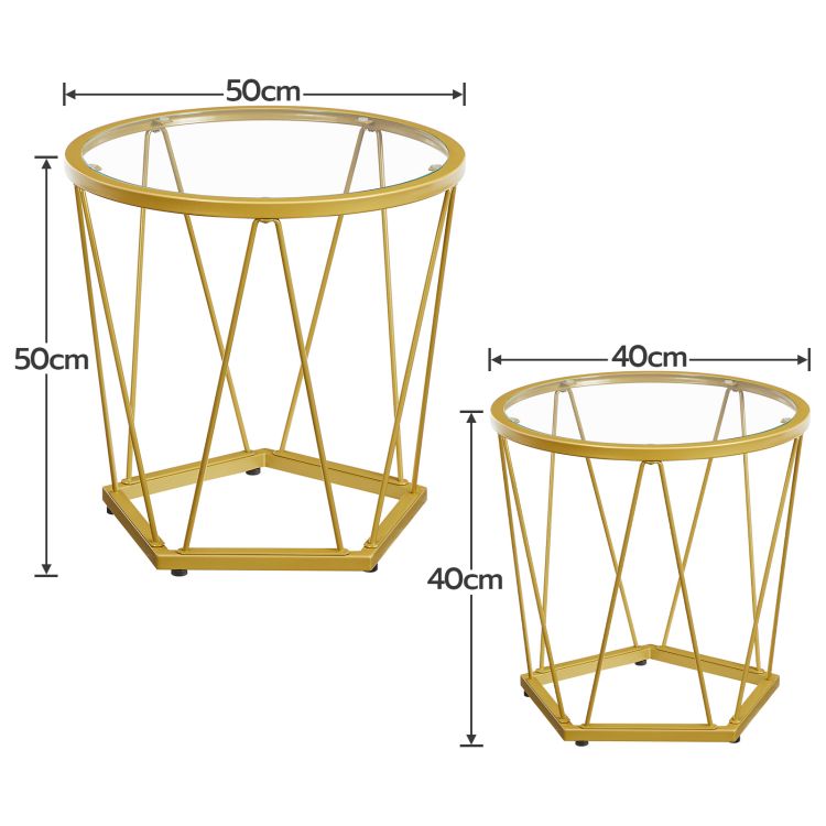 HOOBRO Round Nesting Coffee Table Set of 2, Gold Glass Coffee Table, Stackable Coffee Table for Living Room, Sofa Side Table with Metal Frame, Sofa Tea Table for Small Space