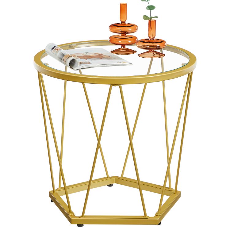 HOOBRO Round Nesting Coffee Table Set of 2, Gold Glass Coffee Table, Stackable Coffee Table for Living Room, Sofa Side Table with Metal Frame, Sofa Tea Table for Small Space