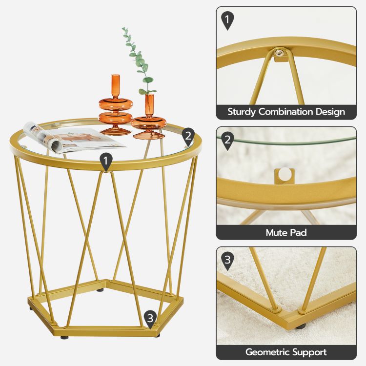 HOOBRO Round Nesting Coffee Table Set of 2, Gold Glass Coffee Table, Stackable Coffee Table for Living Room, Sofa Side Table with Metal Frame, Sofa Tea Table for Small Space