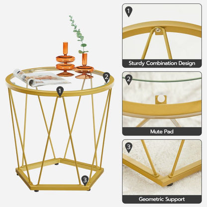 HOOBRO Round Nesting Coffee Table Set of 2, Gold Glass Coffee Table, Stackable Coffee Table for Living Room, Sofa Side Table with Metal Frame, Sofa Tea Table for Small Space