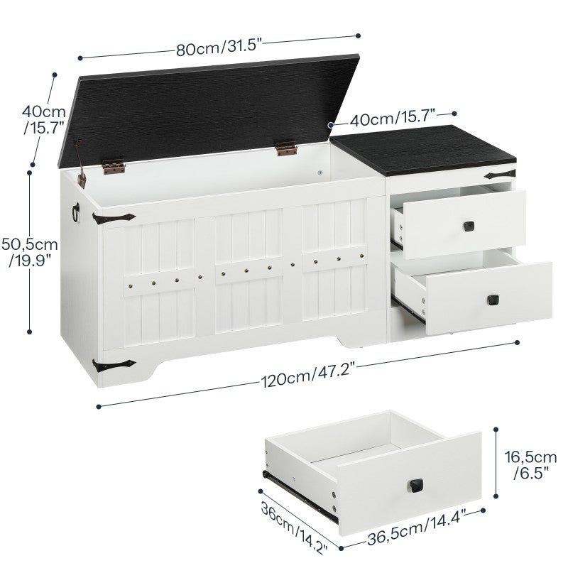 HOOBRO HOOBRO Wooden Toy Storage Bench, 120cm Storage Chest Dual Drawers, Shoe Bench Storage storage for home - side view