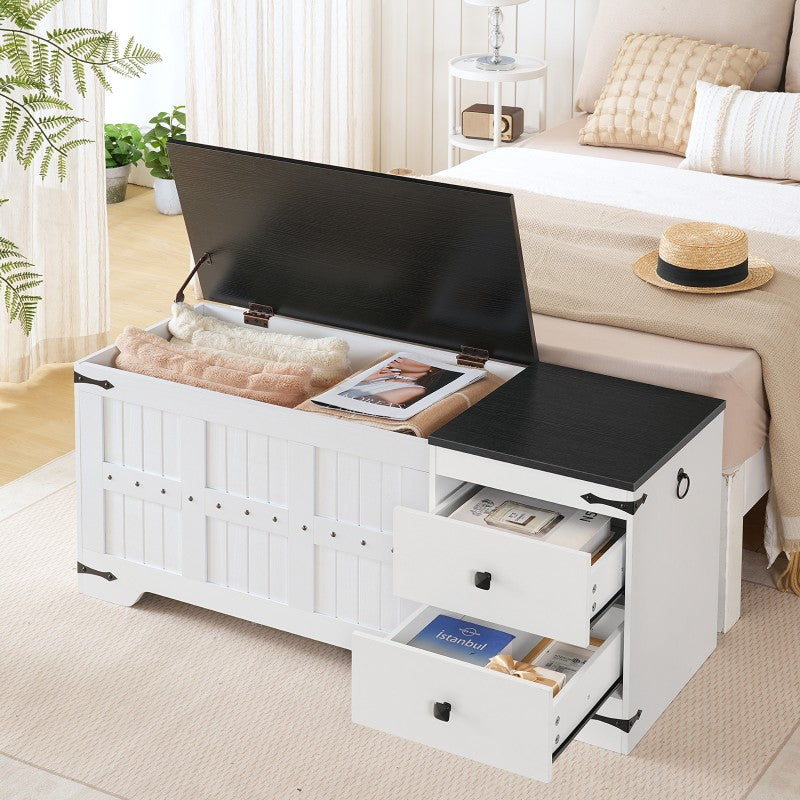 HOOBRO HOOBRO Wooden Toy Storage Bench, 120cm Storage Chest Dual Drawers, Shoe Bench Storage Chest storage for home - in use