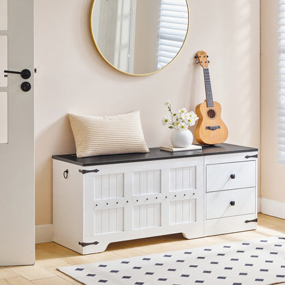 HOOBRO HOOBRO Wooden Toy Storage Bench, 120cm Storage Chest Dual Drawers, Shoe Bench storage for home - dimensions view