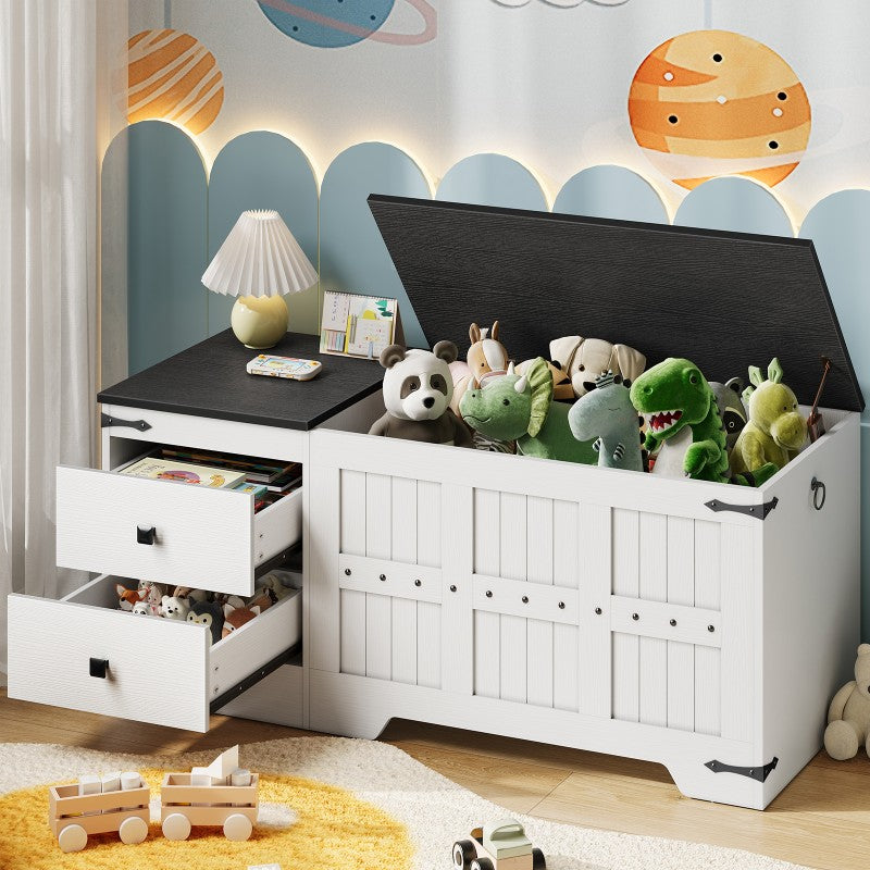 HOOBRO HOOBRO Wooden Toy Storage Bench, 120cm Storage Chest Dual Drawers, Shoe Bench Storage storage for home - top view