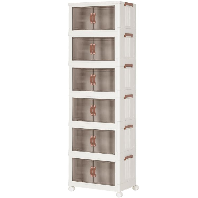 HOOBRO Wardrobe Storage Organiser, Stackable Storage Boxes with Doors, Foldable Plastic Storage Boxes with Wheels, 6 x 41.6L, Kitchen Storage Containers Organizer, for Living Room