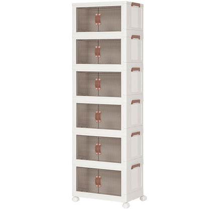 HOOBRO Wardrobe Storage Organiser, Stackable Storage Boxes with Doors, Foldable Plastic Storage Boxes with Wheels, 6 x 41.6L, Kitchen Storage Containers Organizer, for Living Room
