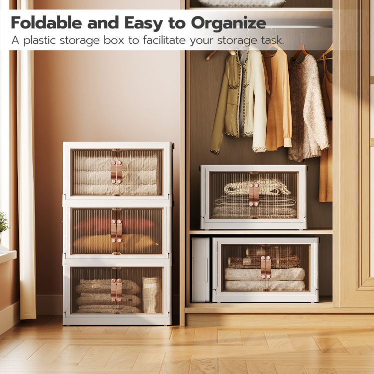 HOOBRO Wardrobe Storage Organiser, Stackable Storage Boxes with Doors, Foldable Plastic Storage Boxes with Wheels, 6 x 41.6L, Kitchen Storage Containers Organizer, for Living Room