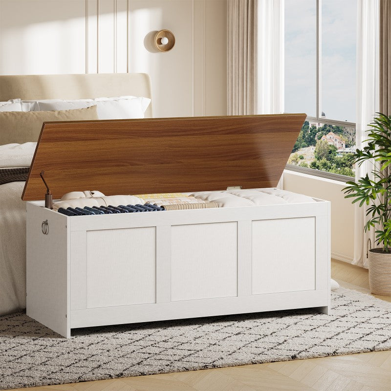 HOOBRO HOOBRO Storage Chest, 110cm Retro Storage Bench, Wooden Storage Trunk organization for living room - dimensions view