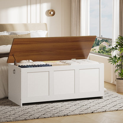 HOOBRO HOOBRO Storage Chest, 110cm Retro Storage Bench, Wooden Storage Trunk organization for living room - dimensions view