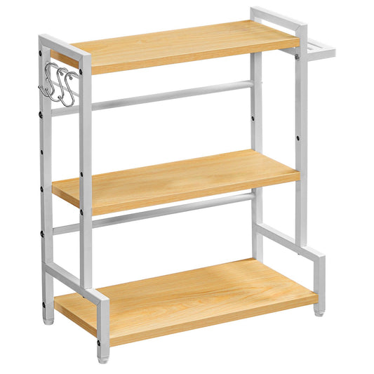 HOOBRO Spice Rack, Countertop Organiser Shelf, Desktop Organiser, Free Standing Desktop Shelve, Kitchen Storage Rack, Space Saving, for Spices, Jars, Oil Bottles, Natural and White EWN01TL01