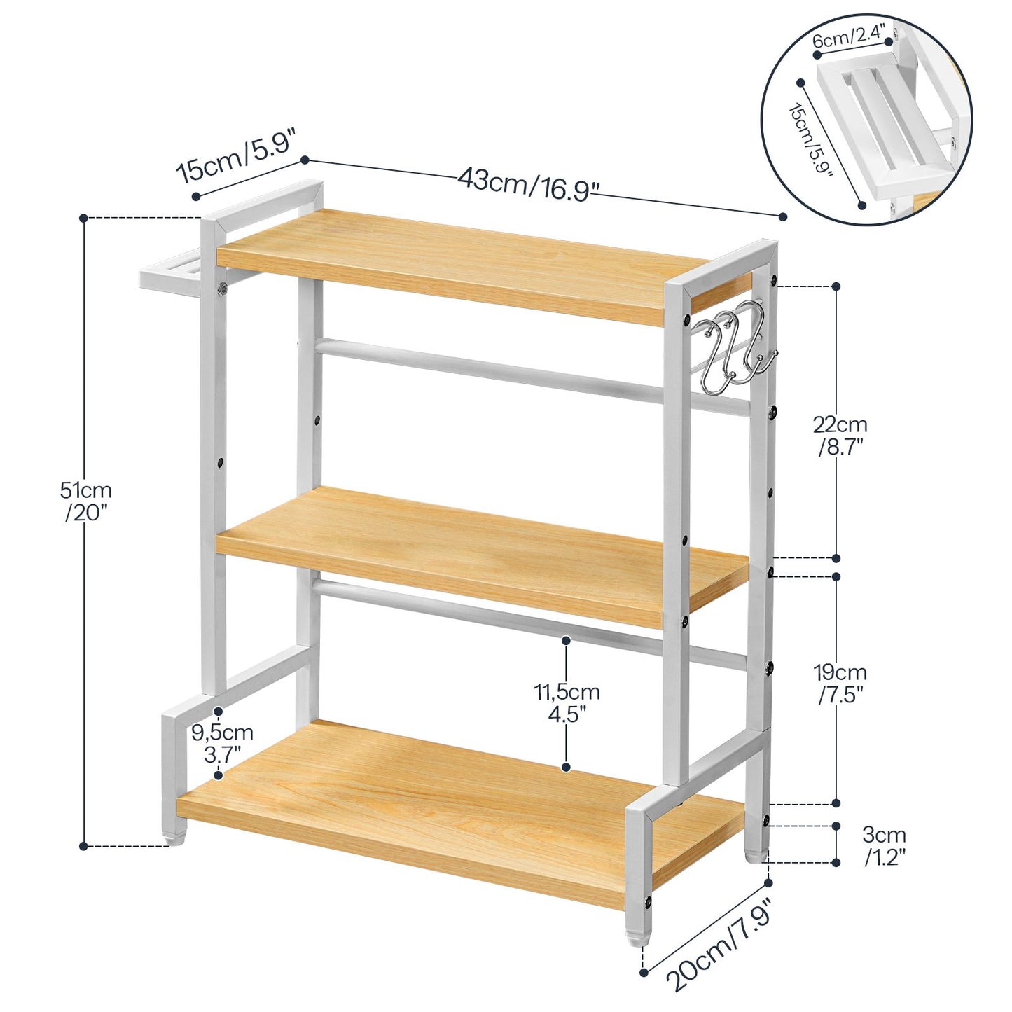 HOOBRO Spice Rack, Countertop Organiser Shelf, Desktop Organiser, Free Standing Desktop Shelve, Kitchen Storage Rack, Space Saving, for Spices, Jars, Oil Bottles, Natural and White EWN01TL01