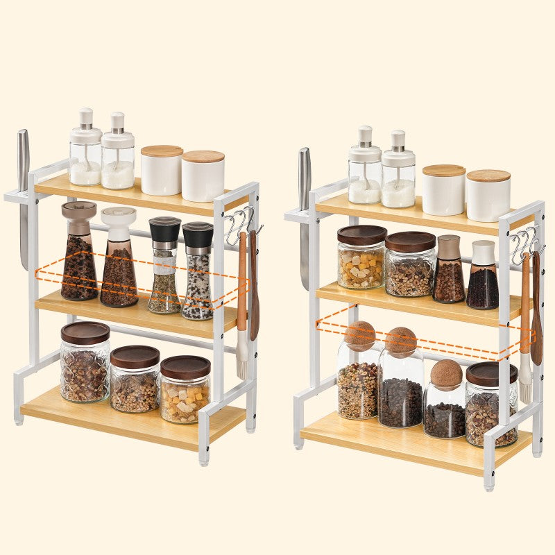 HOOBRO Spice Racks, Countertop Organiser Shelf, Desktop Organiser, Free Standing Desktop Shelves, Kitchen Storage Rack, Space Saving, for Spices, Jars, Oil Bottles