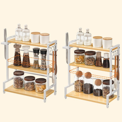 HOOBRO Spice Racks, Countertop Organiser Shelf, Desktop Organiser, Free Standing Desktop Shelves, Kitchen Storage Rack, Space Saving, for Spices, Jars, Oil Bottles