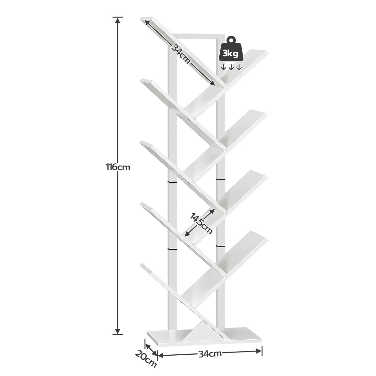 HOOBRO Tree Bookshelf Tall, 9-Tier Floor Standing Book Shelf, Tall Bookcase for CDs Albums, for Living Room, White EWT08SJ01G1