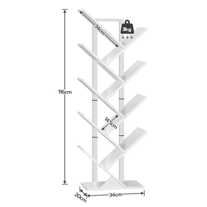 HOOBRO Tree Bookshelf Tall, 9-Tier Floor Standing Book Shelf, Tall Bookcase for CDs Albums, for Living Room, White EWT08SJ01G1