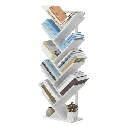 HOOBRO Tree Bookshelf Tall, 9-Tier Floor Standing Book Shelf, Tall Bookcase for CDs Albums, for Living Room, White EWT08SJ01G1
