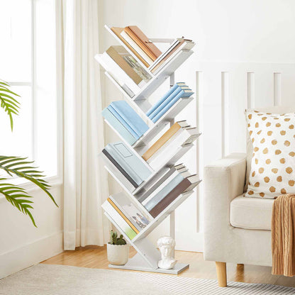 HOOBRO Tree Bookshelf Tall, 9-Tier Floor Standing Book Shelf, Tall Bookcase for CDs Albums, for Living Room, White EWT08SJ01G1
