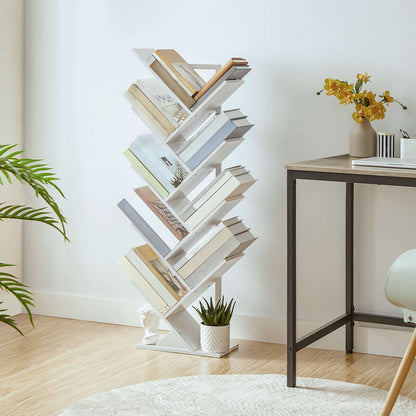 HOOBRO Tree Bookshelf Tall, 9-Tier Floor Standing Book Shelf, Tall Bookcase for CDs Albums, for Living Room, White EWT08SJ01G1