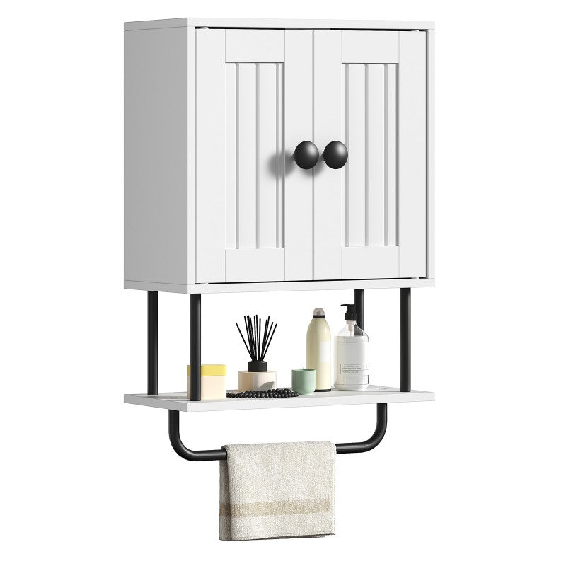 HOOBRO Bathroom Cabinet, Bathroom Wall Cabinet with Double Doors, Adjustable Shelves and Towel Bar, Wooden Storage Cupboard, Wall Mounted Towel Storage Organizer for Kitchen