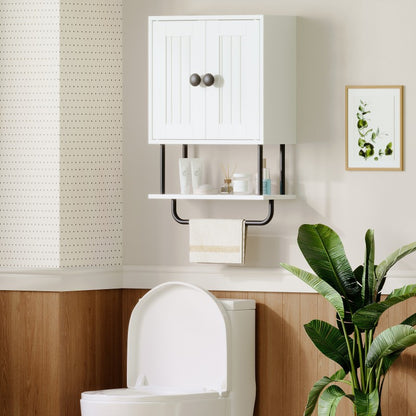 HOOBRO Bathroom Cabinet, Bathroom Wall Cabinet with Double Doors, Adjustable Shelves and Towel Bar, Wooden Storage Cupboard, Wall Mounted Towel Storage Organizer for Kitchen