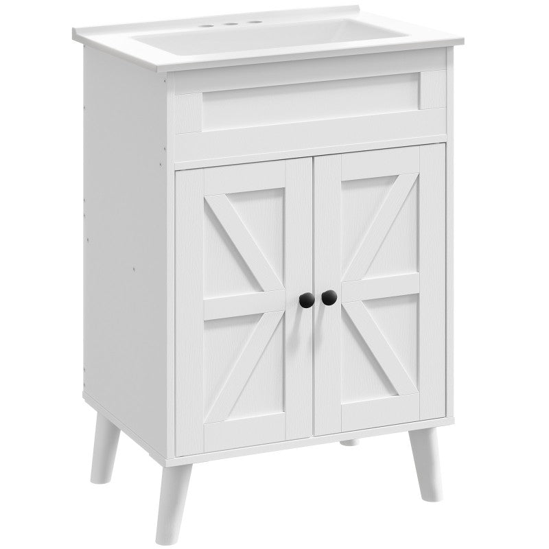 HOOBRO Bathroom Vanity with Sink, Bathroom Vanities Cabinet with Ceramic Basin, Farmhouse Vanity Sink Cabinet with 2 Doors, Drain Kit Not Included
