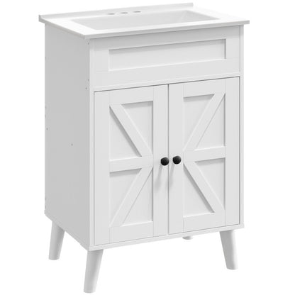 HOOBRO Bathroom Vanity with Sink, Bathroom Vanities Cabinet with Ceramic Basin, Farmhouse Vanity Sink Cabinet with 2 Doors, Drain Kit Not Included