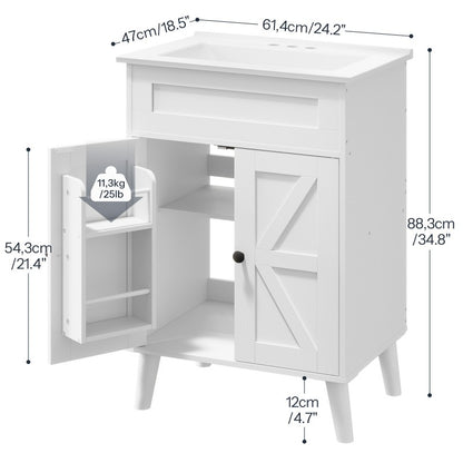 HOOBRO Bathroom Vanity with Sink, Bathroom Vanities Cabinet with Ceramic Basin, Farmhouse Vanity Sink Cabinet with 2 Doors, Drain Kit Not Included