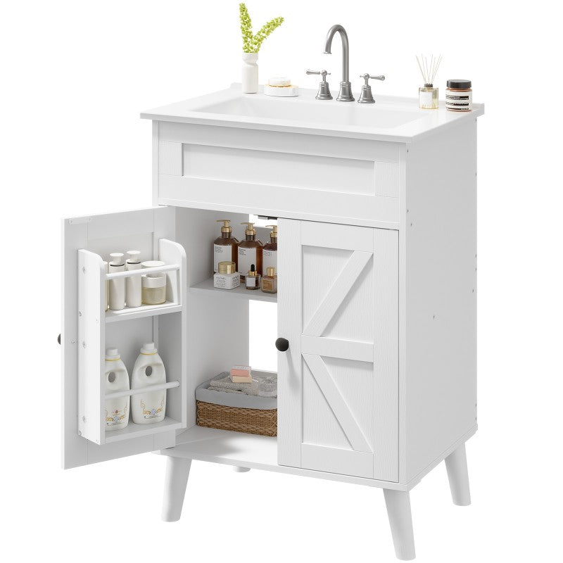 HOOBRO Bathroom Vanity with Sink, Bathroom Vanities Cabinet with Ceramic Basin, Farmhouse Vanity Sink Cabinet with 2 Doors, Drain Kit Not Included