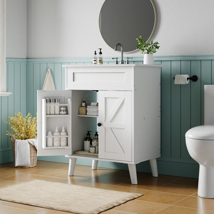 HOOBRO Bathroom Vanity with Sink, Bathroom Vanities Cabinet with Ceramic Basin, Farmhouse Vanity Sink Cabinet with 2 Doors, Drain Kit Not Included