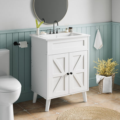 HOOBRO Bathroom Vanity with Sink, Bathroom Vanities Cabinet with Ceramic Basin, Farmhouse Vanity Sink Cabinet with 2 Doors, Drain Kit Not Included