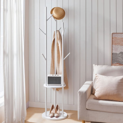 HOOBRO Coat Stand, Coat Rack for Hallway, Freestanding Coat Rack Stand with 8 Hooks, Storage Shelves, Hall Trees for Clothes