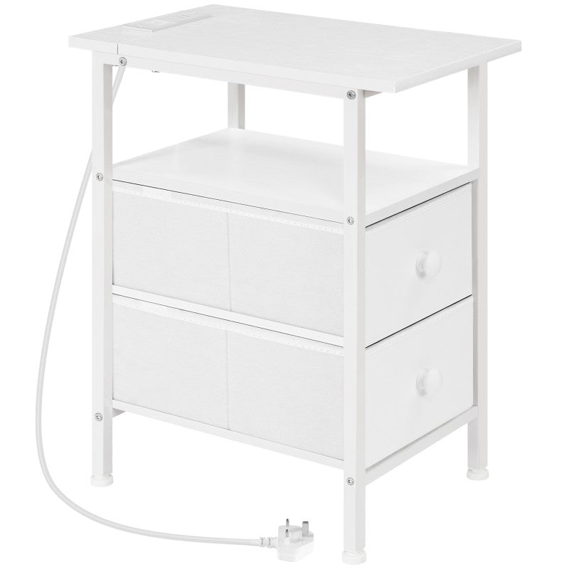 HOOBRO Narrow Bedside Table with Charging Station, with 2 Non-Woven Drawers, Slim Side Table with USB Ports and Power Outlets, Narrow Side Table for Small Spaces