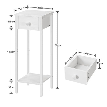 HOOBRO Slim Bedside Tables with Drawer, Small Side Table with Metal Frame, Tall Telephone Table for Small Spaces, Narrow Nightstand, Sturdy