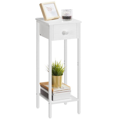 HOOBRO Slim Bedside Tables with Drawer, Small Side Table with Metal Frame, Tall Telephone Table for Small Spaces, Narrow Nightstand, Sturdy