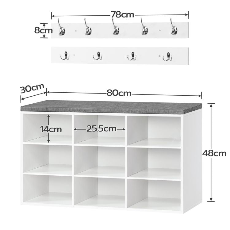 HOOBRO Shoe Bench, Cubby Entryway Storage Bench with Cushion, Coat Rack, Hall Tree, 31.5" Multifunctional Shoe Rack, Storage Cabinet for Entryway, Bedroom, Hallway