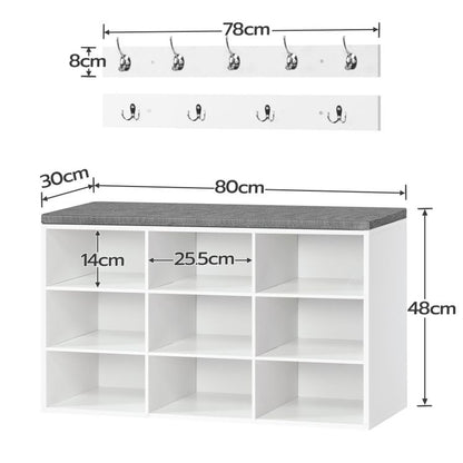 HOOBRO Shoe Bench, Cubby Entryway Storage Bench with Cushion, Coat Rack, Hall Tree, 31.5" Multifunctional Shoe Rack, Storage Cabinet for Entryway, Bedroom, Hallway