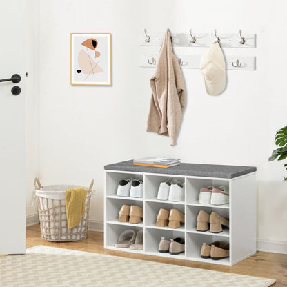 HOOBRO Shoe Bench, Cubby Entryway Storage Bench with Cushion, Coat Rack, Hall Tree, 31.5" Multifunctional Shoe Rack, Storage Cabinet for Entryway, Bedroom, Hallway