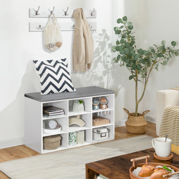 HOOBRO Shoe Bench, Cubby Entryway Storage Bench with Cushion, Coat Rack, Hall Tree, 31.5" Multifunctional Shoe Rack, Storage Cabinet for Entryway, Bedroom, Hallway