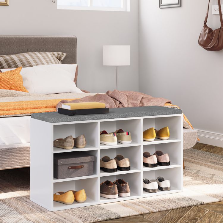 HOOBRO Shoe Bench, Cubby Entryway Storage Bench with Cushion, Coat Rack, Hall Tree, 31.5" Multifunctional Shoe Rack, Storage Cabinet for Entryway, Bedroom, Hallway